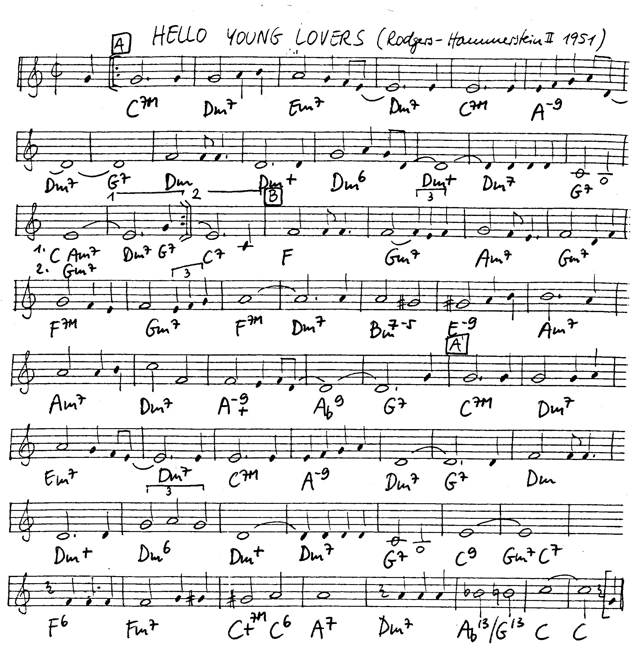 hello young lovers free jazz leadsheet - Courtesy of the Jungle Jazz Band